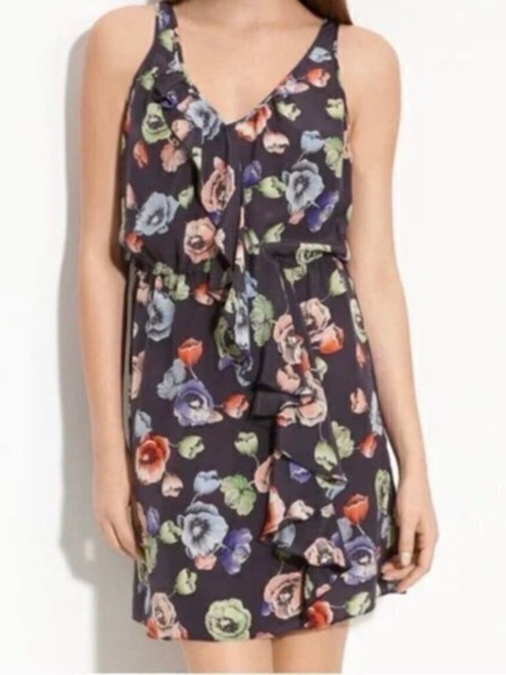 Rebecca Taylor Poppy Ruffle Front Floral Dress Size 4